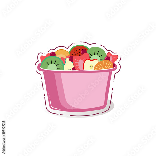 Fruit salad in a plastic container or tray with cellophane cover