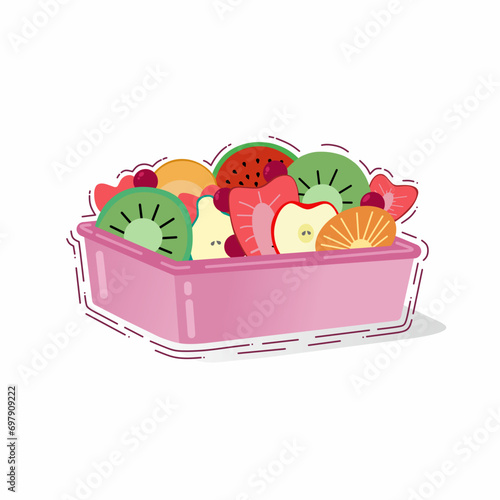 Fruit salad in a plastic container or tray with cellophane cover