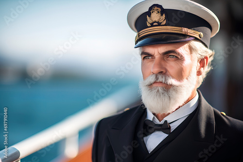 The older man is the ship's captain. The brutal look of an experienced sailor. The captain of the ship in a suit