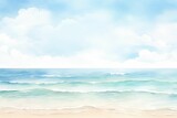 Watercolor Beach Background: Serene Coastal Seascape Painting