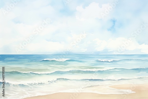 Watercolor Beach Background: Serene Coastal Seascape Painting