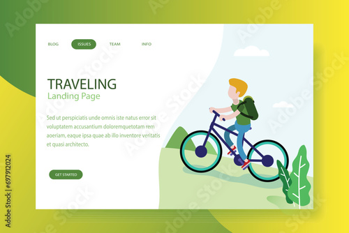 Templat laman landas dari Enjoy Cycling. Konsep desain datar modern dari desain halaman web untuk situs web dan situs web seluler. Mudah diedit dan disesuaikan. Ilustrasi vektor photo