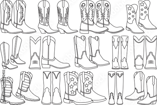 Cowboy Boots SVG Outline, Cowboy Boots Vector Art