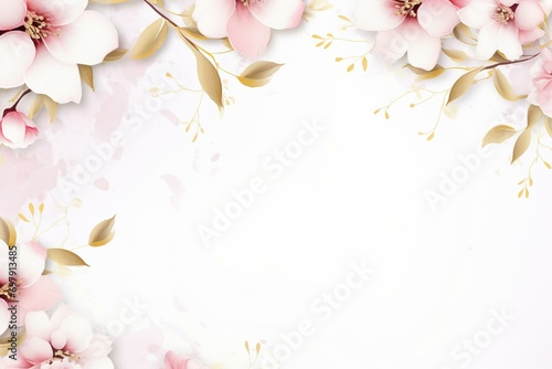 Elegant Mother s Day template with white  gold  and light pink colors  featuring pink flowers on a white background. Generative AI