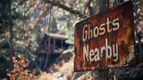 A Sign in a Forest With the Words Ghosts Nearby Written Upon It