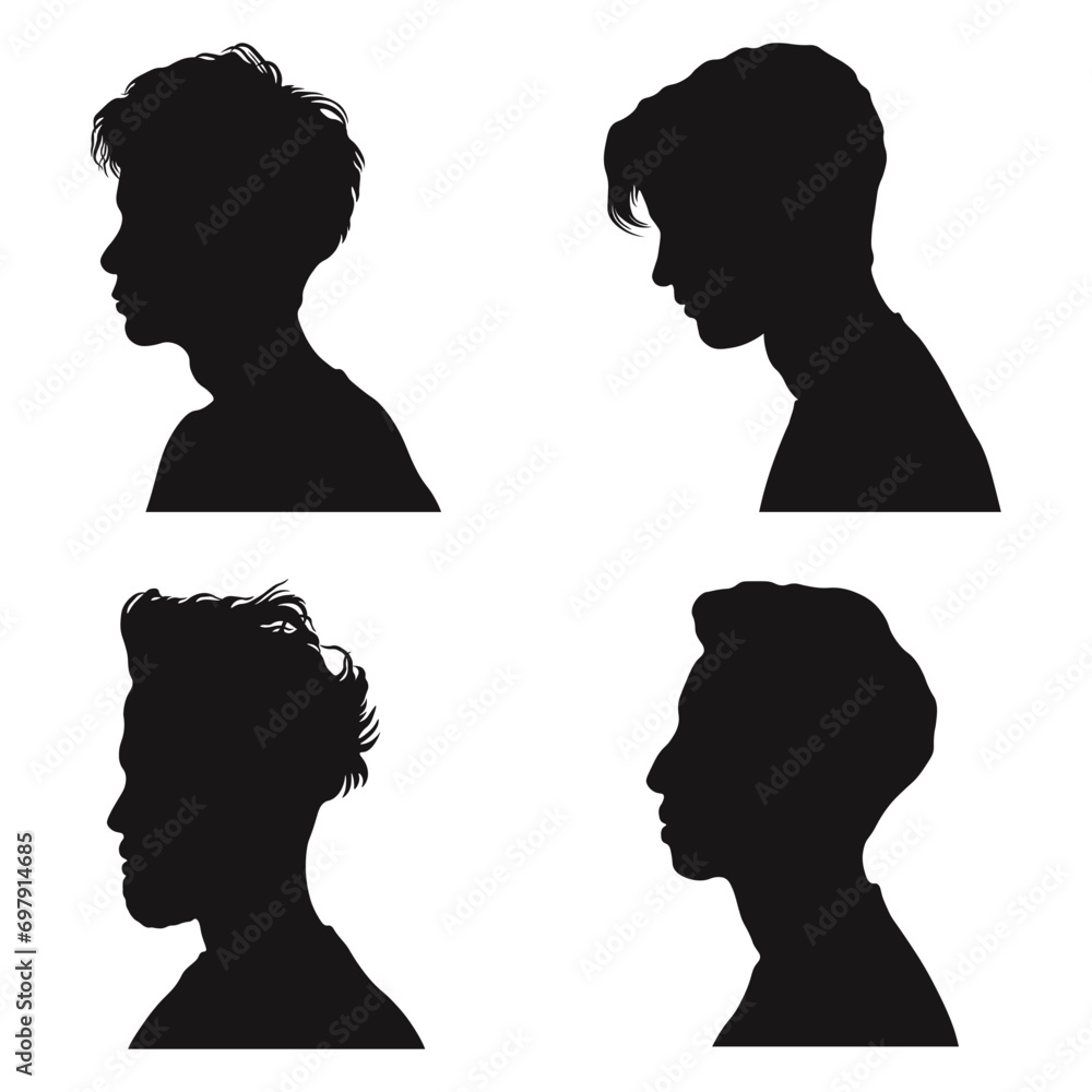 Man Head Silhouette With Flat Design. Vector Illustration Collection. 
