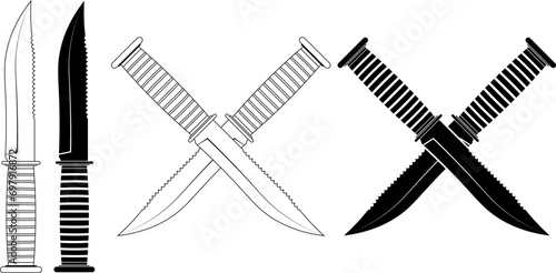 crossed Combat knife icon set