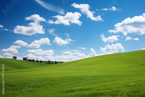 natural scene beautiful green hill with blue sky. Generative ai.