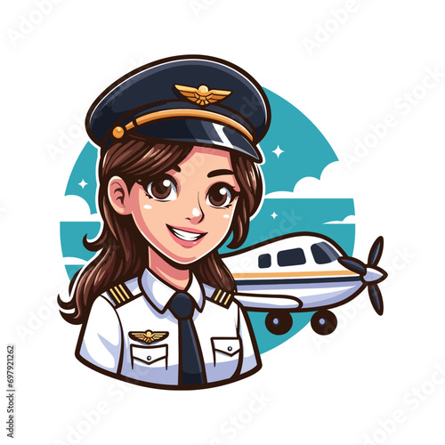 SMILE FEMALE PILOT ILLUSTRATION VECTOR