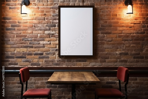 Mock up poster in cafe and restaurant. Template for interior design. Generative ai.