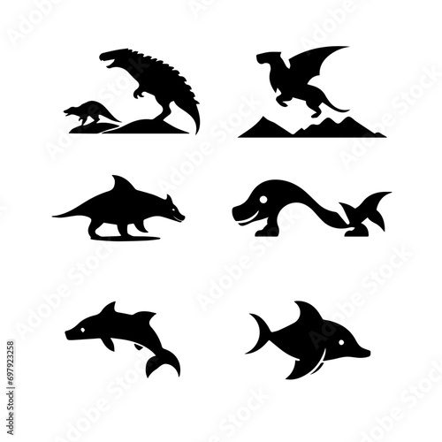 Ancient animal icon set ice age
