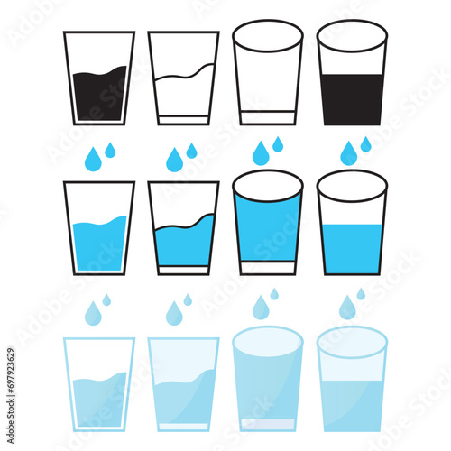 glass of water icon set. flat vector illustration.