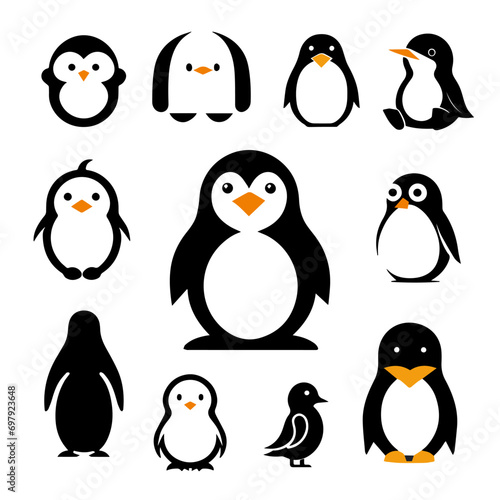 penguin icon set cute variations