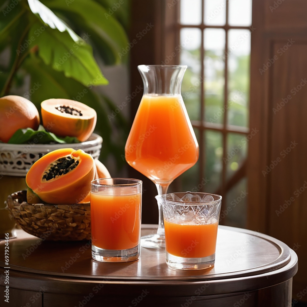 Papaya and Papaya Juice photo with Ai generative Papaya and Papaya Juice photo with Ai generative