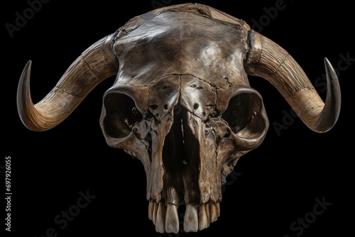 Bison head skull on a transparent background. isolated object. Element for design. Generative AI