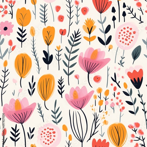 Seamless pattern with flowers and leaves