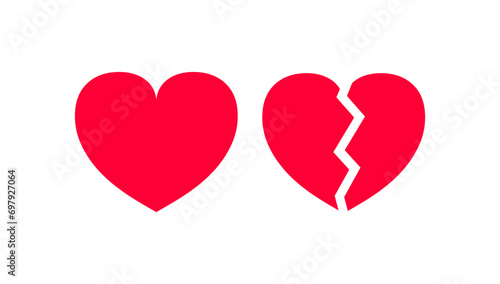 Red broken heart icon , heartbreak flat vector icon