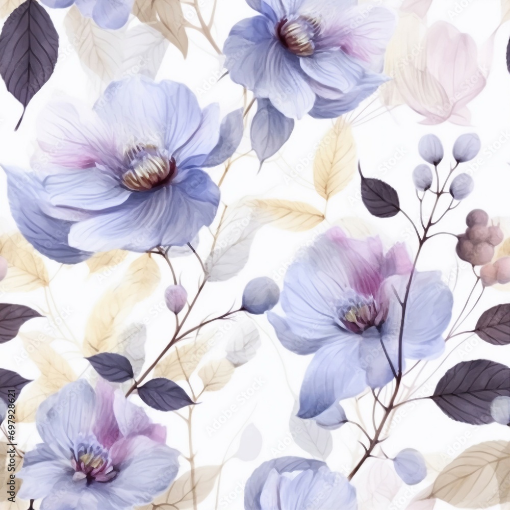Flowers watercolor illustration.Manual composition.Seamless pattern.Design for cover, fabric, textile, wrapping paper. generative ai.
