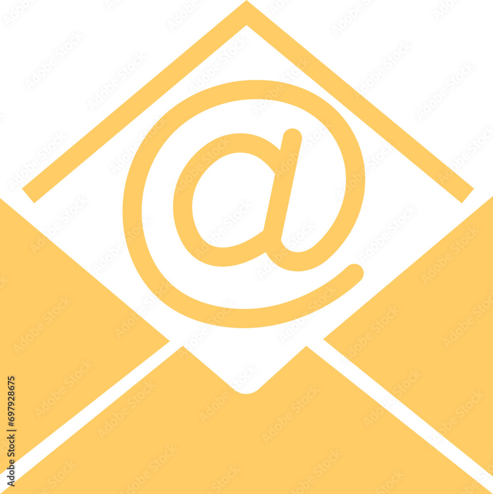 Mail icon. Email, post, letter, envelope isolated on transparent background. Vector in yellow