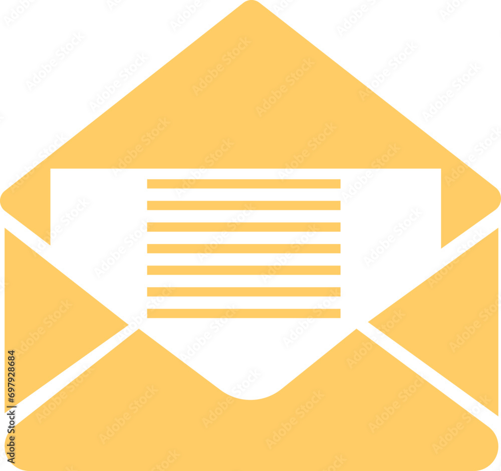 Mail icon. Email, post, letter, envelope isolated on transparent background. Vector in yellow