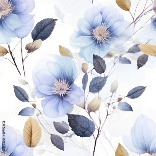 Flowers watercolor illustration.Manual composition.Seamless pattern.Design for cover, fabric, textile, wrapping paper. generative ai.