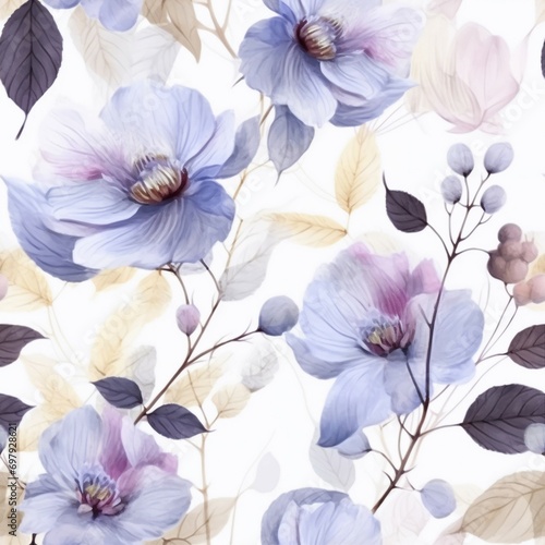 Flowers watercolor illustration.Manual composition.Seamless pattern.Design for cover, fabric, textile, wrapping paper. generative ai. © SEUNGJIN
