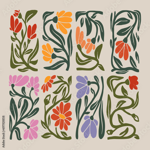 Retro Flower Organic Tileable Riso Papercraft Illustration