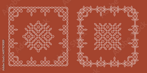 Indian Traditional and Cultural pulli and sikku Kolam design vector, set of editable home decor patterns