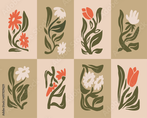 Retro Flower Organic Tileable Riso Papercraft Illustration