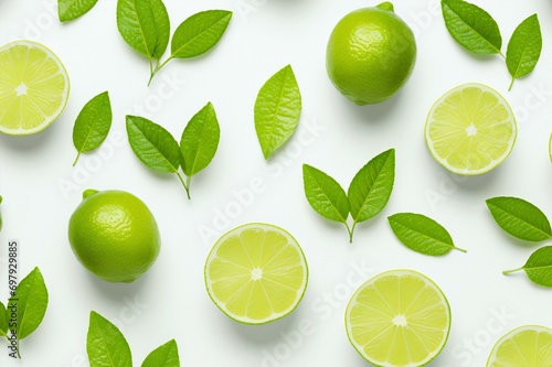 Vibrant Freshness: Lime on Green Background, Generative AI,