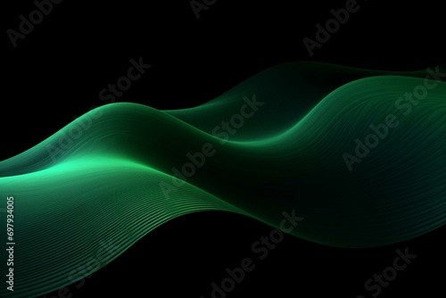 Abstract green wave on black background. Generative AI