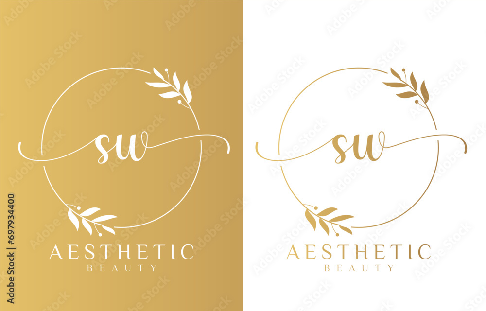 Letter SW Beauty Logo with Flourish Ornament Letter SW Beauty Logo with Flourish Ornament
