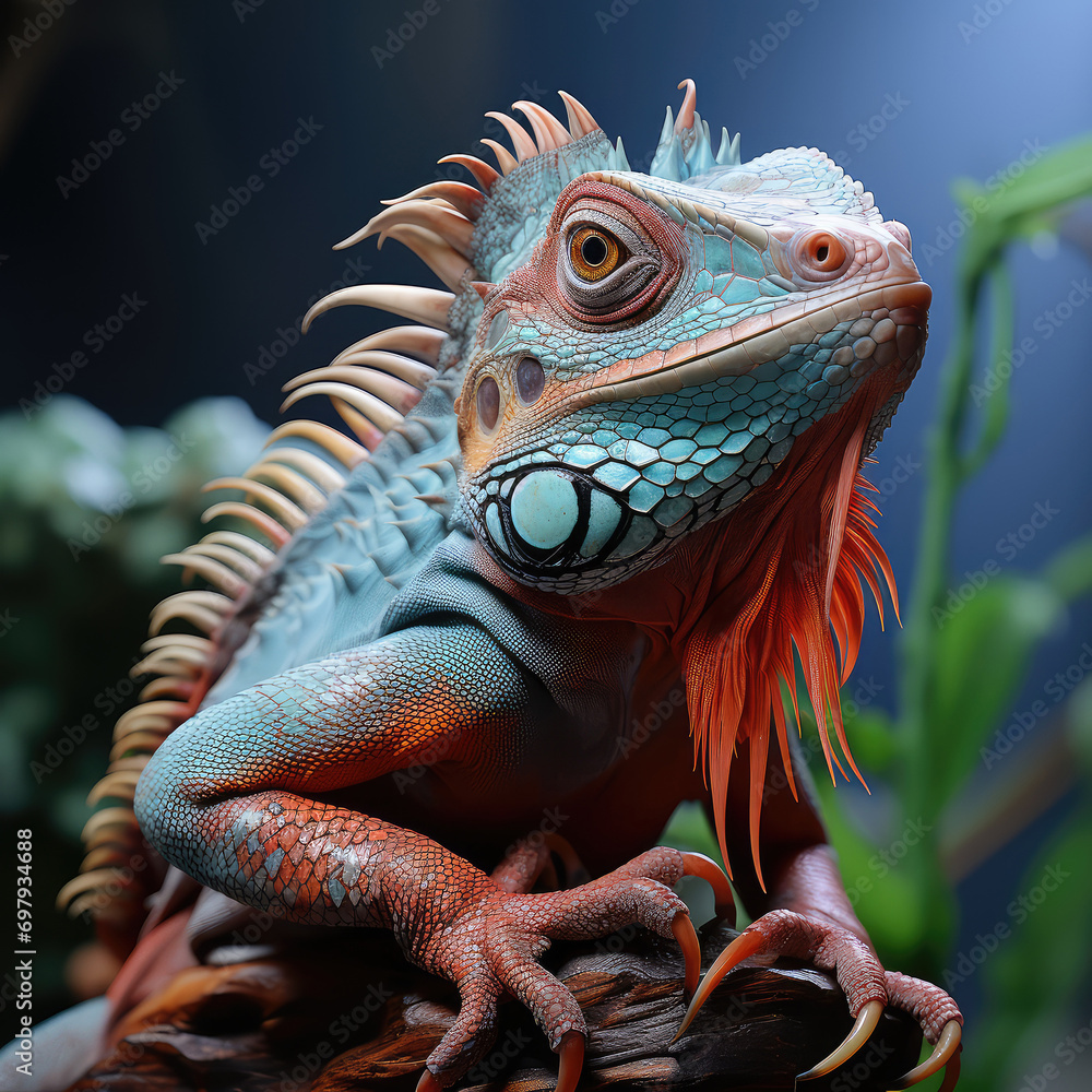 Fototapeta premium Portrait of Beatiful Color Chamelon extreme closeup. Generative AI