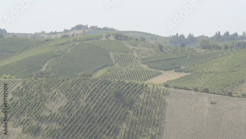 Tilt on landscape of Oltrepo' Pavese with vineyards and villages. Italy photo