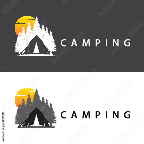 Simple vector outdoor camping logo, wild adventure template with old vintage style