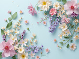 Wildflowers on a Blue Background: Flat Lay, Wallpaper, Women's Day Card, Background