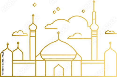 Golden mosque, outline gold mosque building 