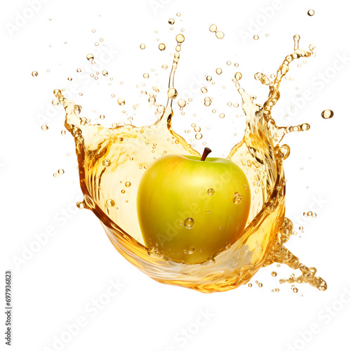 An apple in apple juice splash on white background