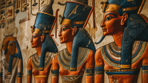 Vivid 3D wall art of Egyptian pharaohs photo
