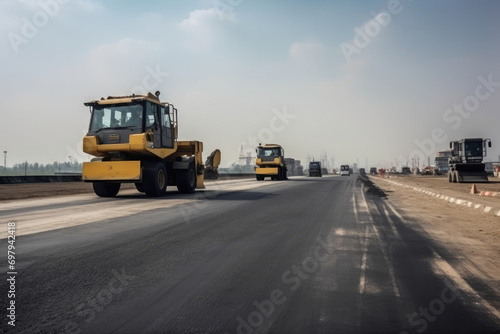 A road roller works on the road, ai generated