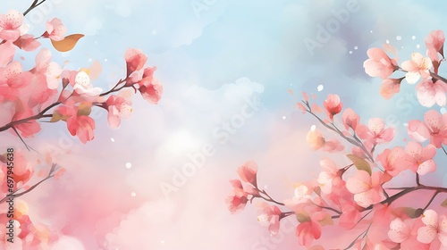 Spring background watercolor illustration soft and pastel color use for invitation or banner AI Image Generative © Anditya