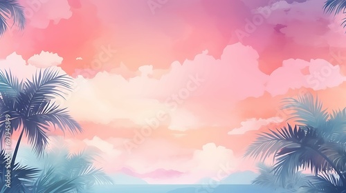 Summer background watercolor illustration soft and pastel color with copy space AI Image Generative © Anditya