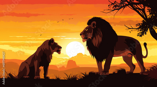 illustration silhouette lion background. Generative AI