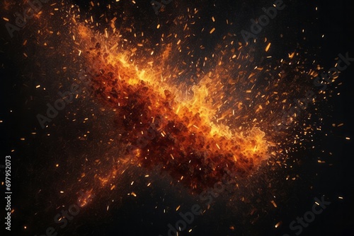 Fire embers particles over black background. Fire sparks background photo