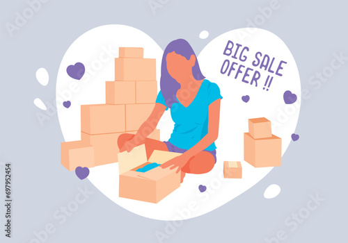 woman is opening a promotional package