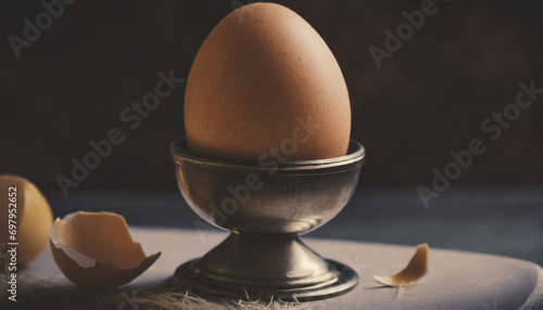 Egg, egg stand, eggshell, black background photo