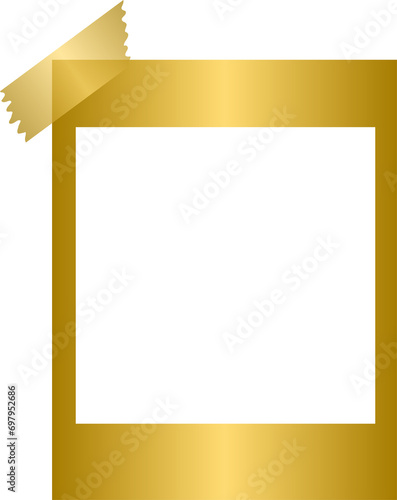 Golden photo card frame with sticky tape, gold photo frame 