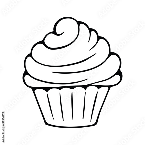 Cupcake Silhouette Design. Cupcake Cartoon Illustration In Black Color