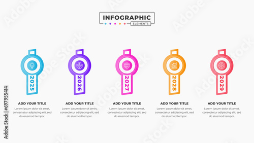 Vector presentation timeline infographic design template with 5 steps or options