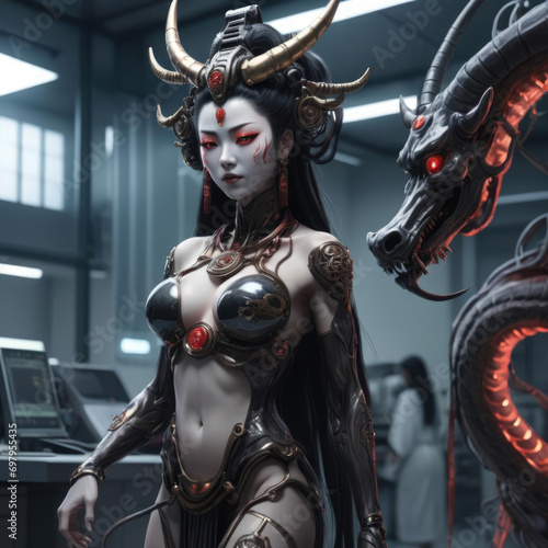 Izanami - Goddess of Creation and Death in a Modern Biotech Research Facility Gen AI photo